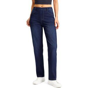 Stretchy High Waisted Straight Leg Jeans for Women Pull On Tummy Control